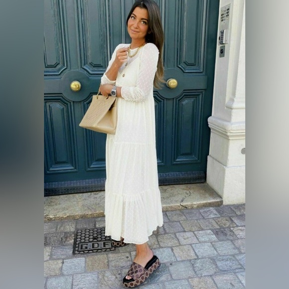 🌷 ZARA SWISS DOT FLOWY TULLE LONG DRESS PALE PINK 🌷 - Picture 2 of 7